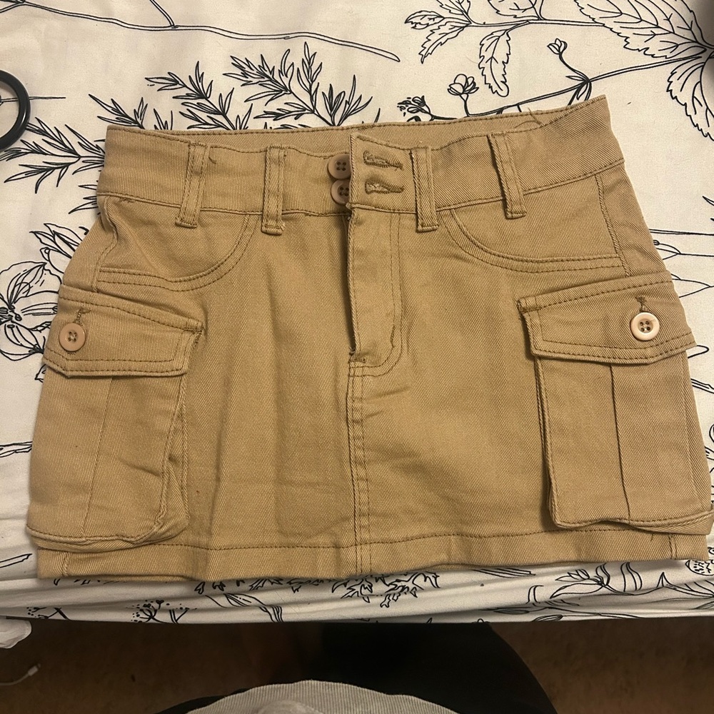 Tan Mini Skirt with Pockets